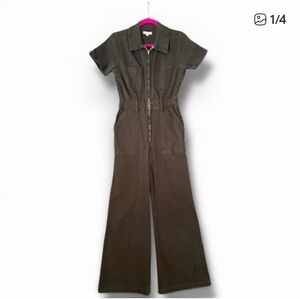 GOOD AMERICAN Dark Green Fit For Success Wide Leg Palazzo Denim Jumpsuit size S